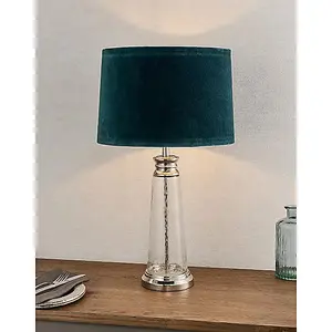 Luminosa Winslet 1 Light Table Light Clear Hammered Glass & Teal Velvet, E27