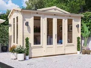 Dunster House Log Cabin 3.5m x 2.5m Summer House Garden Office Outdoor Room GhostFlower 34mm Walls