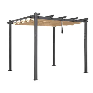 Beige 3 X 3 M Metal Foldable Pergola with Retractable Roof