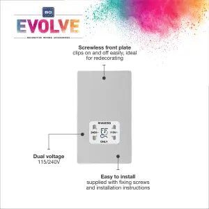 BG Evolve Brushed Steel Dual Voltage Shaver Socket 115/240V