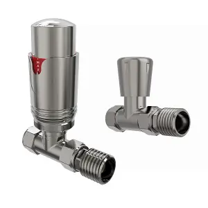 Right Radiators Satin Nickel Straight TRV Thermostatic Radiator valve & lockshield 15mm x 1/2"