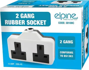 Heavy Duty 2 Gang Double Rubber Extension Socket 13Amp Mains