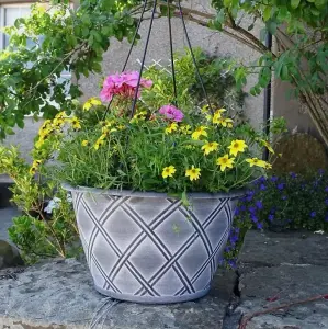 Recycled Plastic Planter Pot - 14" Lattice Basket Black White