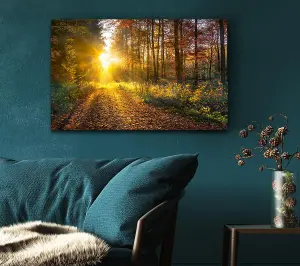 Woodland Walk In The Autumn Canvas Print Wall Art - Medium 20 x 32 Inches