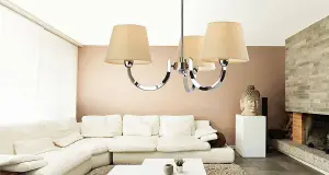 Luminosa Fairmont Multi Arm Chandelier 3 Light Polished Stainless Steel, Cream Linen Shade, E14