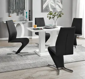 Furniturebox UK 4 Seater Dining Set - Imperia White High Gloss Dining Table and Chairs - 4 Black Willow Chairs