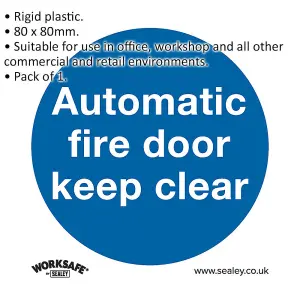 Automatic Fire Door Keep Clear Safety Sign - Rigid Plastic 80mm x 80mm for Workplace Safety