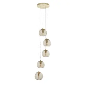 Anson Lighting Iowa 5lt Pendant light finished in Satin brass plate and champagne lustre glass