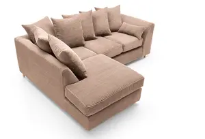 Jumbo Brown Cord Left Facing Corner Sofa for Living Room with Thick Luxury Deep Filled Cushioning