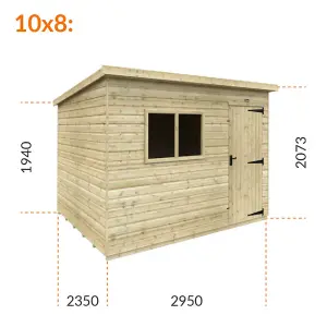 10ft x 8ft (2950mm x 2350mm) Horsforth Elite Pressure Treated Shiplap Pent Shed with 2 Windows