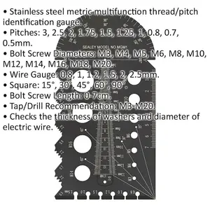 Metric Multi Gauge - Stainless Steel - Thread & Pitch Identification Gauge