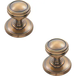 2x Ringed Tiered Cupboard Door Knob 25mm Diameter Bronze Cabinet Handle