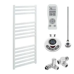 Bray Dual Fuel Thermostatic Electric Heated Towel Rail With Timer, Straight, White - W300 x H800 mm