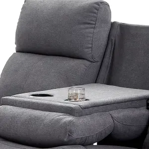 3 Seater Manual Reclining Sofa with Two Cup Holders in Dark Grey Fabric - Parma