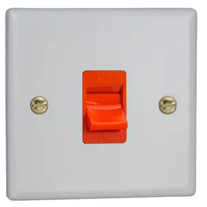 Varilight 45A Cooker Switch (Single Plate, Red Rocker) Vogue Matt White