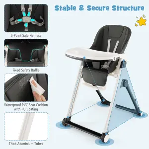 Costway Foldable Baby High Chair Feeding Chair With Recline Backrest Detachable Trays