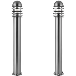 2 PACK 1m Outdoor Post Bollard Light Polished Steel Vandal Proof Pathway Lamp