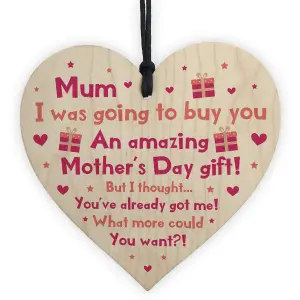 Red Ocean Funny Mothers Day Gift For Mum Wood Heart Sign Gift From Daughter Novelty Gift For Her