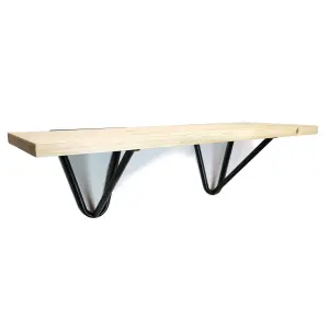 Solid Pine Rustical Shelf Primed Black Hairpin Bracket Style 20x70cm