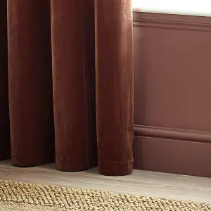 Yard Heavy Chenille Velvet Eyelet Curtains, Nutmeg