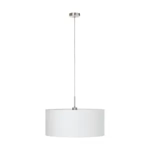 Pendant Ceiling Light Colour Satin Nickel Steel Shade White Fabric Bulb E27 1x60W