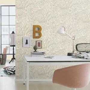 Rasch Flowers and Leaves Beige Wallpaper Floral Botanical Stylish Feature Wall