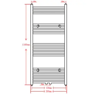 Black Bathroom Central Heating Towel Rail Radiator 500x1160mm