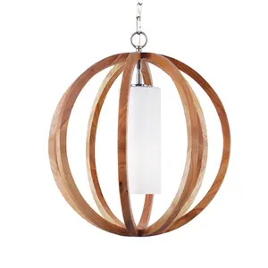 Elstead Allier 1 Light Small Spherical Cage Ceiling Pendant Brushed Steel, Light wood, E27