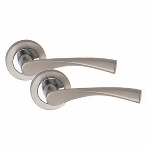 Golden Grace 1 Set Astrid Design Chrome Door Handles on Rose, Dual Finish Lever Latch, Tubular Latch, Hinges