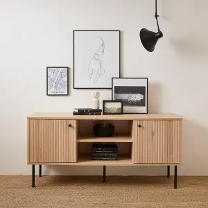 sweeek. 120cm TV stand with grooved wooden-effect Braga Natural 120x39x56.2 cm