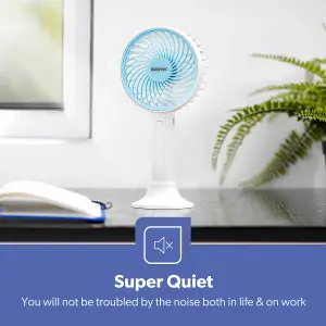 GEEPAS Hand Held Fan, Portable & Foldable, Type C Rechargeable with 3 Speeds, Battery Operated, Blue