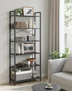 VASAGLE Tall Bookshelf, Shelving Unit, 6-Tier Bookcase, Free-Standing Shelf Unit, Shelving Rack, Ebony Black and Ink Black