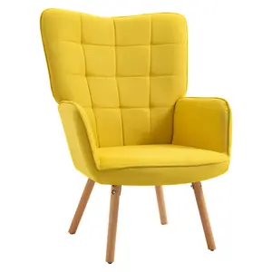 HOMCOM Modern Accent Chair Velvet-Touch Tufted Wingback Armchair, Yellow