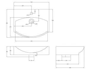 Rectangular Wall Hung Ceramic 1 Tap Hole Basin - 500mm