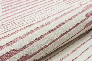 Pink Outdoor Rug, Geometric Striped Stain-Resistant Rug For Patio Decks, 3mm Modern Outdoor Area Rug-190cm X 290cm