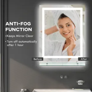 kleankin Dimmable Bathroom Mirror with LED Lights, 3 Colours, Defogging Film