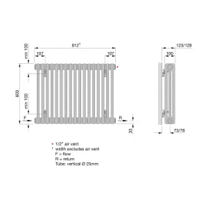 Acova White 3 Column Radiator, (W)812mm x (H)600mm