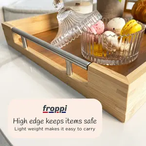 Froppi™  Bamboo Serving Tray Set of 2, Outdoor Tray, Lightweight Dining Tray, Snack Tray, Vanity Tray, Trinket Tray, Wooden Tray