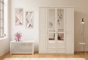 CHARLOTTE 4 Door 2 Drawer Mirrored White Wardrobe