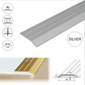 A01 900mm x 30mm 2.3mm Anodised Aluminium Door Threshold Ramp Profile - Silver, 0.9m