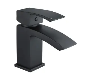 Nes Home Seirra Cloakroom Waterfall Cloakroom Basin Mono Mixer Tap Matte Black