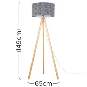 ValueLights Barbro Modern Light Wood Tripod Design Floor Lamp with Grey Felt Weave Design Light Shade with 6w LED GLS Bulb