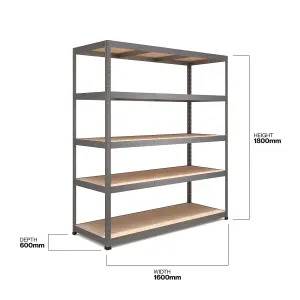 RB BOSS Garage Shelving Unit 5 Shelf MDF Galvanised Steel (H)1800mm (W)1600mm (D)600mm