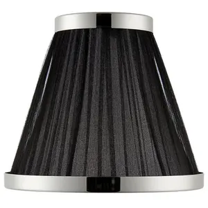 8" Luxury Round Tapered Lamp Shade Black Pleated Organza Fabric & Bright Nickel