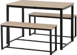 Lincoln Dining Table and 2 Bench Set Sonoma Oak Effect and Black