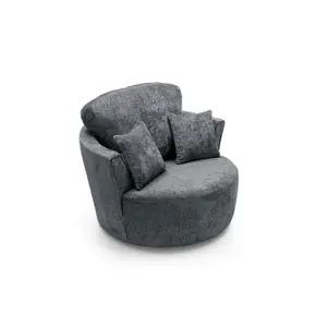 Harriet Crushed Chenille Swivel Chair in Dark Grey