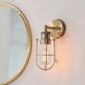 Luminosa Treviso Bathroom Metal Wall Lamp, Antique Brass Plate, IP44