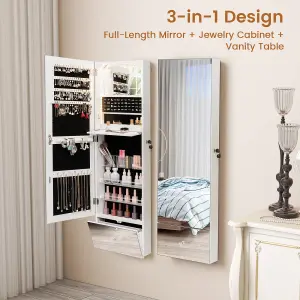 Costway 120cm LED Jewelry Mirror Cabinet Wall Mounted Jewelry Armoire w/ Frameless Mirror