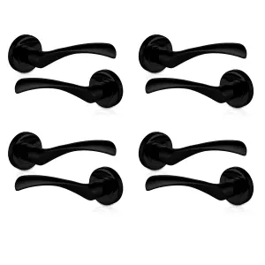 XFORT Matt Black Warped Lever On Rose Door Handles 4Pack