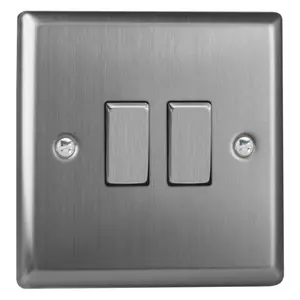 Varilight 2-Gang 10A 1- or 2-Way Rocker Switch Brushed Steel